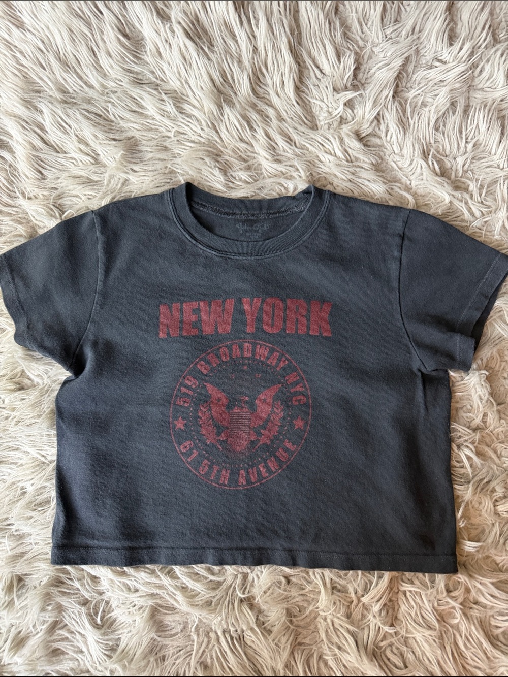 Brandy Melville Black Crop Top with Red 'New York' Graphic